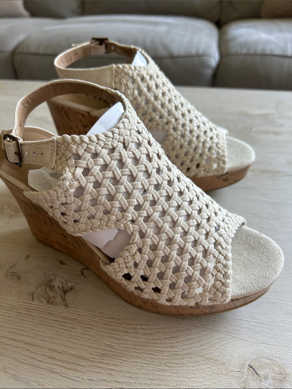 Mudd Cream Woven Cork Wedge Sandals
